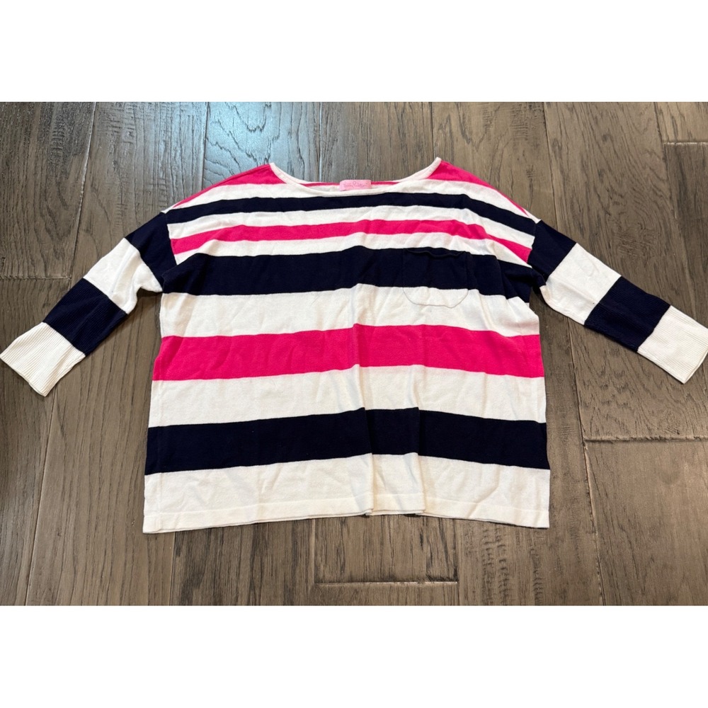 Lilly Pulitzer XS Top Striped Pullover Knit Shirt Pink White Blue Cotton